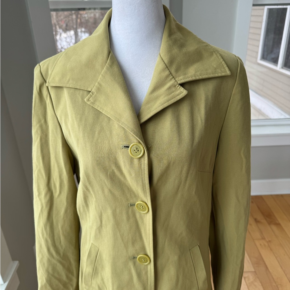 Vintage John Paul Richard Uniform Chartreuse Olive Green Short Trench Coat Sz 6 - Picture 10 of 12